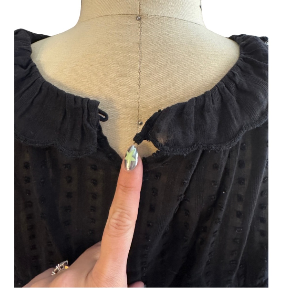 Isabel Marant Etoile Ykaria Ruffle Blouse Black Flocked Cotton Size 40 - Picture 8 of 8